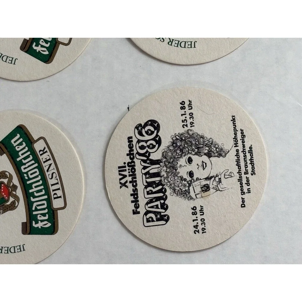 20 Vintage 1986 Feldschlosschen Pilsner German Beer Coasters Party ’86